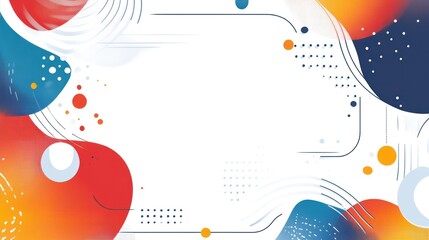 Abstract colorful shapes and lines on white background.