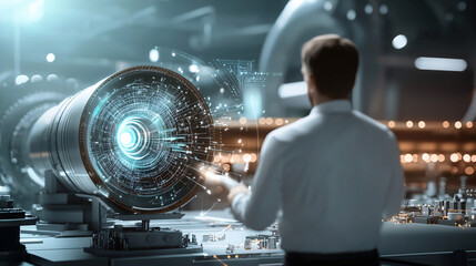 Obraz premium intelligence and machine optimization drive invention and progress through collaboration, exploration, and innovation in manufacturing.