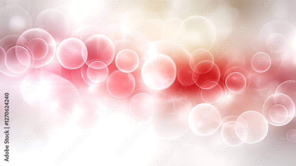 Poster ethereal bubbles of light floating against a red and white gradient background design
