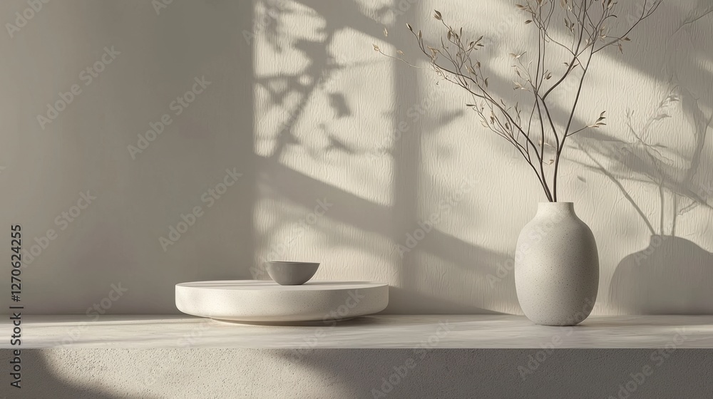 Aufkleber a minimalistic abstract scene featuring a soft gray background with a modern white circular podium f