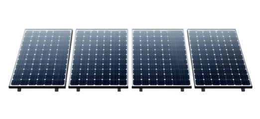 Four Modern Solar Panels Energy Renewable Power System Eco Blue Dark Grid Clean Green     