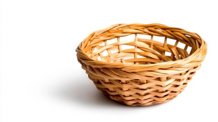 Obraz premium Empty Wicker Basket with No Contents on White Isolated Background. Generative AI
