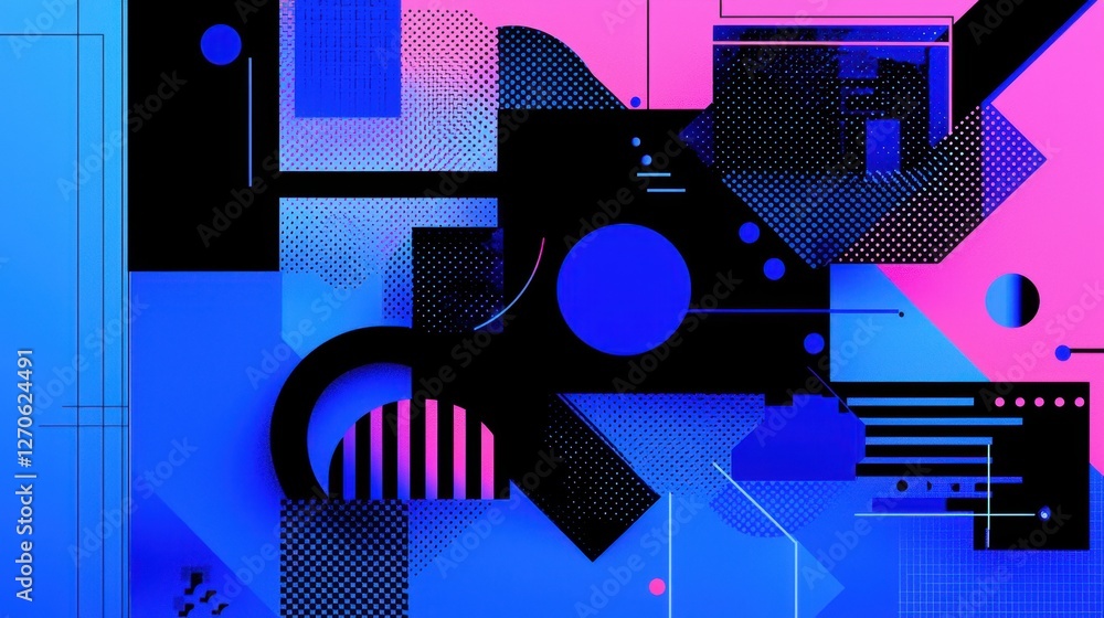 Poster a modern minimalist composition with crisp blue and black gradient lines, sharp edges, and dynamic g