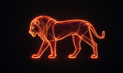 Neon-formed lion silhouette made from red and yellow neon lights, symbolizing strength and vibrancy.