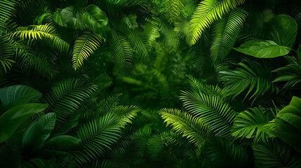 Lush Green Tropical Jungle Foliage with Dense Exotic Leaves and Natural Light