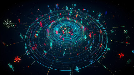 Dynamic visualization of cosmic patterns in a digital universe creative artwork abstract environment futuristic view