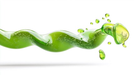 Abstract green liquid waves with bubbles and drops floating in the air. Generative AI