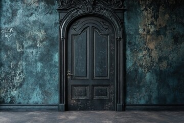 Dark Doorway, Mysterious Room, Teal Wall, Decaying Mansion, Interior Design