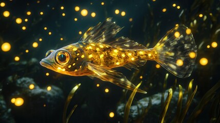 Golden glow fish swimming in underwater paradise nature scene magical environment pondering beauty