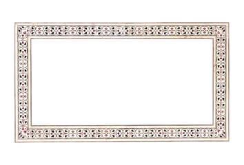 Frame with ancient carved floral decor on marble wall. Vertical or horizontal border with floral...