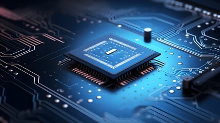 A close up view of a sophisticated microchip with intricate glowing circuits showcasing the cutting edge advancements in digital technology machine intelligence and innovative engineering