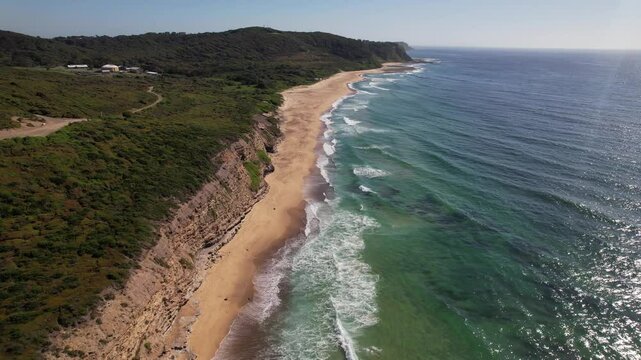 Glenrock Beach At Sunset In Merewether, NSW, Australia - Aerial Drone Shot