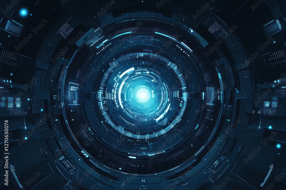 Aufkleber futuristic digital tunnel with glowing center, showcasing advanced technology and intricate patterns