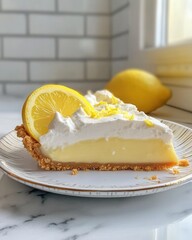 Fototapeta premium Delicious lemon pie with creamy filling