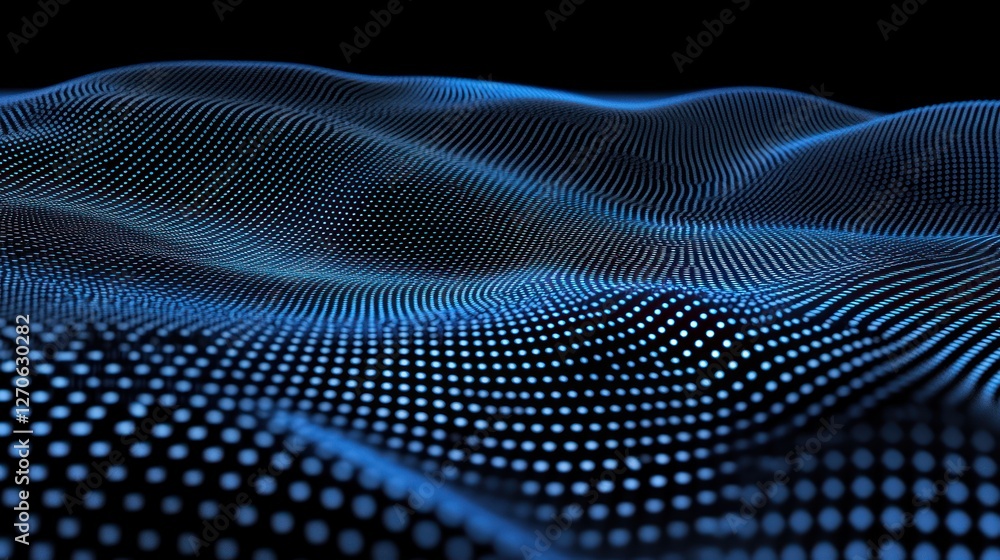 Poster abstract blue wave pattern with digital dots flowing