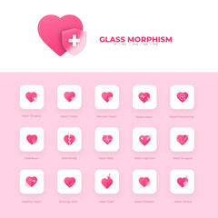 Glass morphism - Pink heart icon set