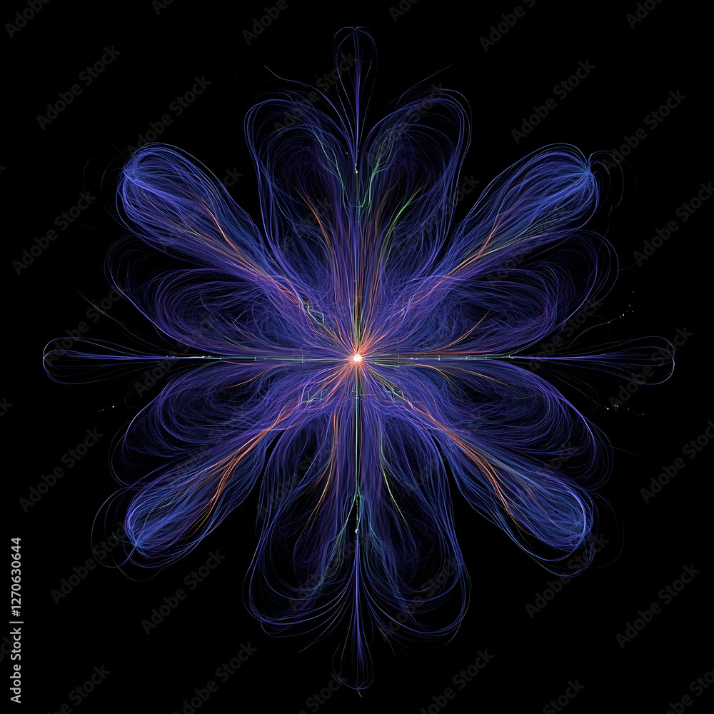 Poster ethereal flower with luminous center artistic display of flowing lines and delicate hues on black ca