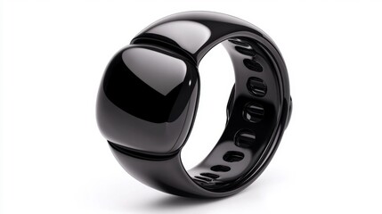 Close-up of sleek black wearable tech ring with modern design. Generative AI