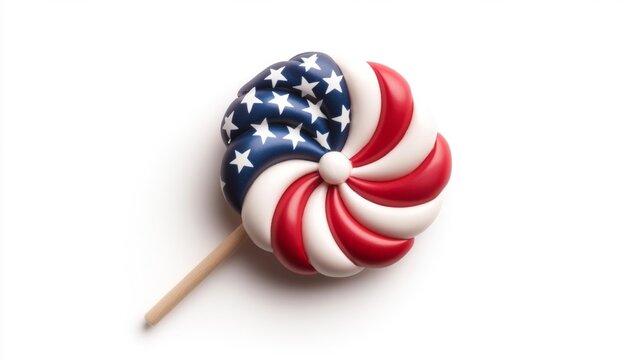 Lollipop with American Flag Design on a White Background. Generative AI