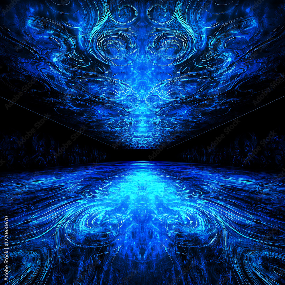 Poster ethereal fractal dimension portal illusion with mirrored reflection and mystical abstract aura