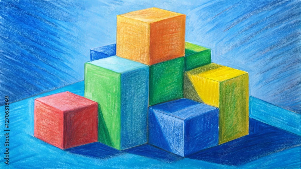 Poster A drawing of a stack of blocks with the bottom block being red