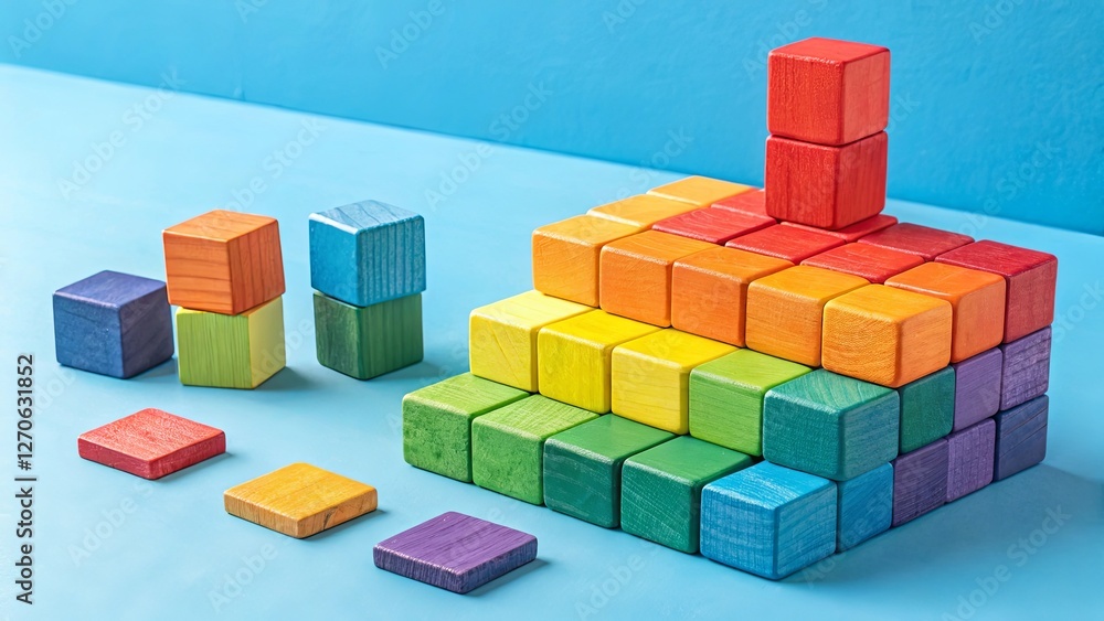 Aufkleber a stack of wooden blocks in a rainbow pattern