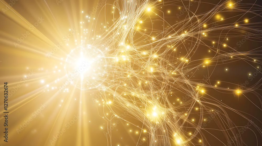 Aufkleber ethereal golden light bursting forth from an energy core with flowing filaments effect