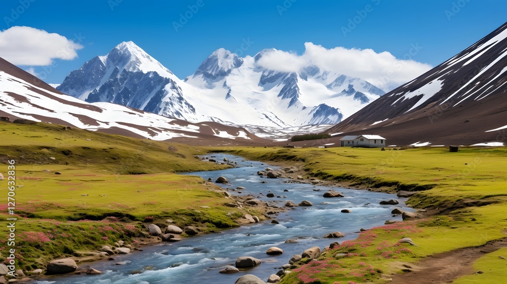 Aufkleber breathtaking panoramic view of a high altitude plateau blanketed with a vibrant array of colorful wi