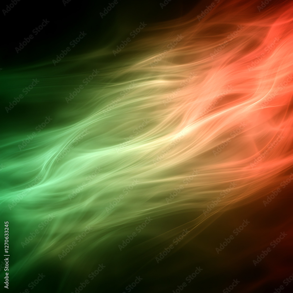 Poster ethereal green and red aurora flowing abstract design artistic background with delicate light