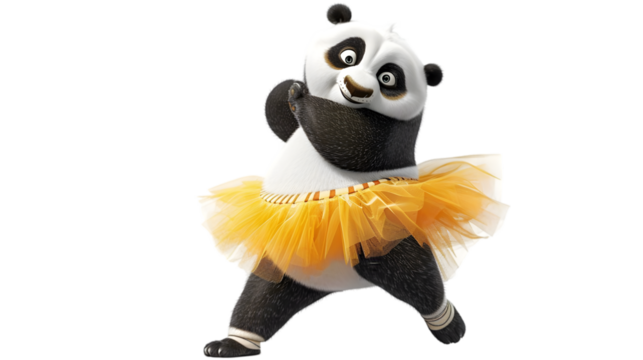 Dancing Panda, tutu, studio, black background, children's illustration
