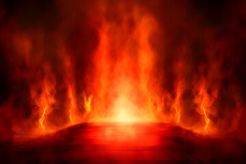 Fototapeta premium Fiery inferno background, smoky floor, hellish scene, design element