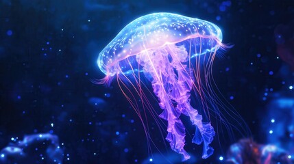 Graceful jellyfish swimming in deep ocean waters underwater photography vibrant colors ethereal atmosphere