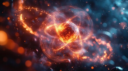 Obraz premium Close-up view of a glowing planet in space with glowing particles. Generative AI