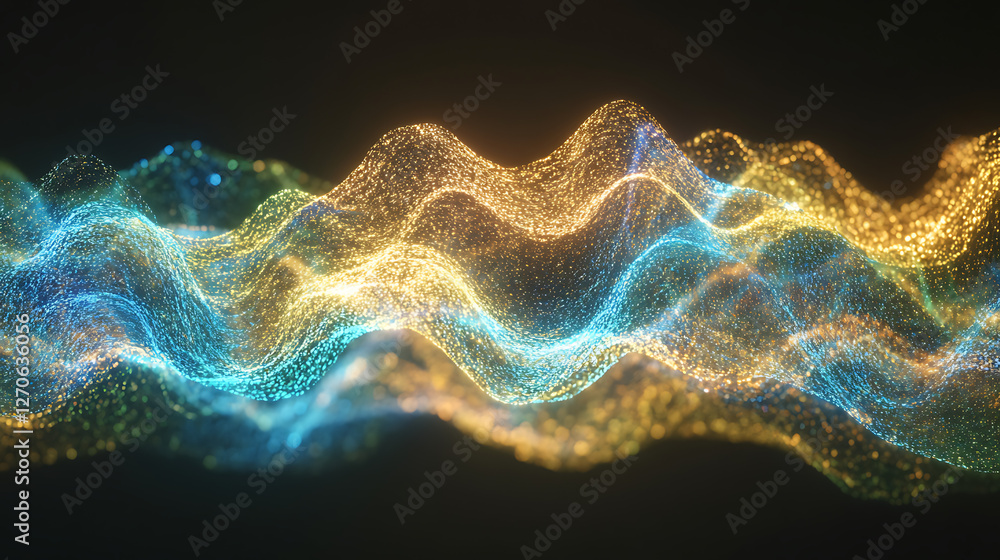 Poster ethereal light waves of gradient color floating elegantly in the darkness of abstract art