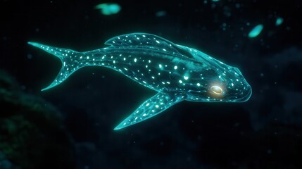 Bioluminescent fish swimming in dark ocean waters underwater photography aquatic environment close-up perspective