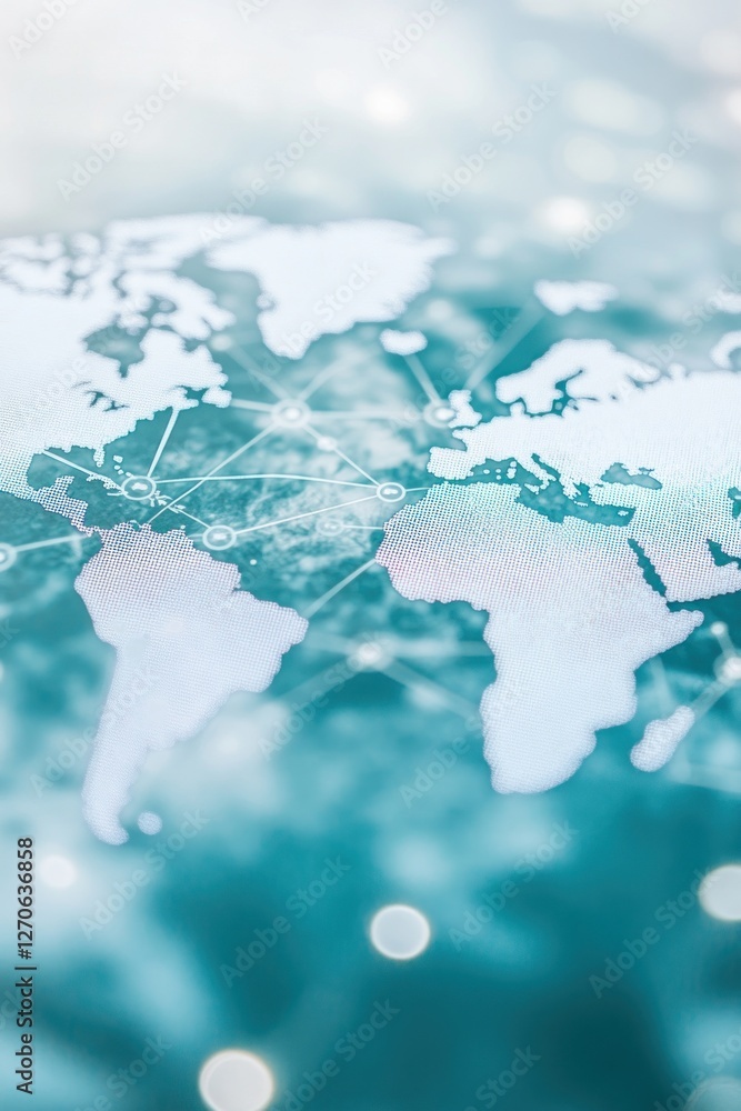 Poster abstract representation of a world map with digital connections, showcasing global communication and