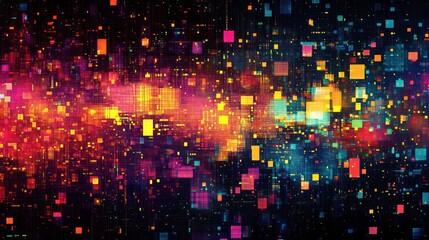 Vibrant Digital Noise Texture with Chaotic Pixelated Static in Neon Colors