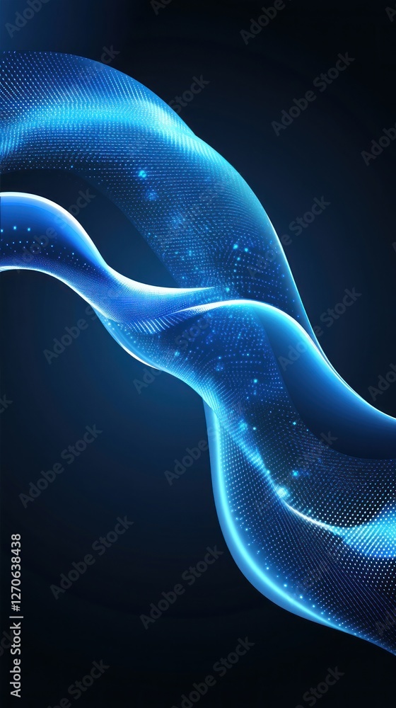 Poster abstract blue wave patterns intertwining against a dark background, creating a sense of motion and f