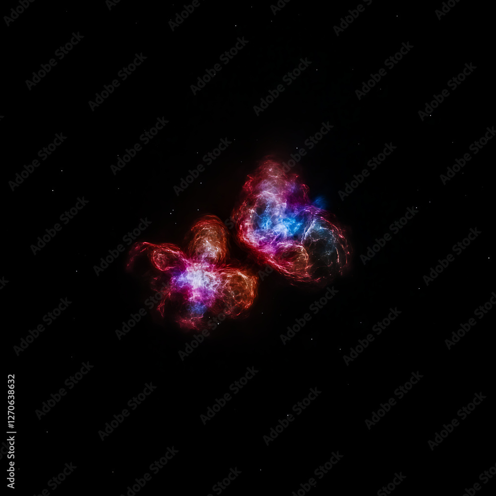 Poster ethereal nebulae collision visualized in cosmic cloudscape a symphony of light and color dynamics