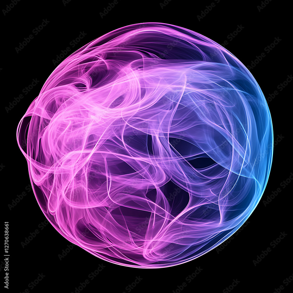 Poster ethereal nebula sphere pink to blue gradient abstract design floating in infinite darkness backdrop