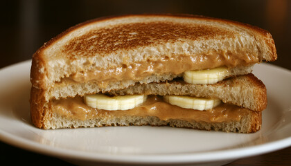 Peanut butter sandwich with banana for breakfast