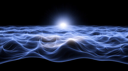 Fototapeta premium Ethereal Ocean Waves Glowing Under Celestial Light Displaying Fractal Line Artistry