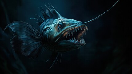Underwater encounter anglerfish spectacle in the deep sea digital art dark ambient surreal concept