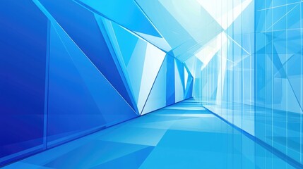 Modern architecture, a building's corner perspective, a blue tone, a glass curtain wall, geometric shapes
