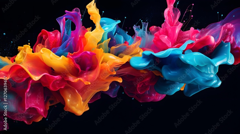 Poster captivating splash of vibrant abstract art in motion a dynamic and colorful digital artwork featurin
