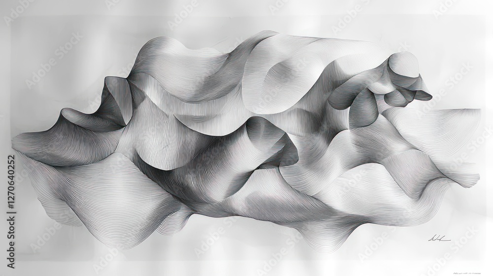 Poster delicate line art creation representing fluidity and dimension in monochrome