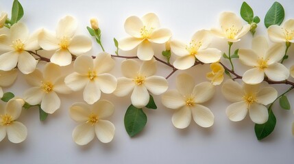 Fototapeta premium Delicate White Flowers with Soft Petals and Green Leaves. Generative AI