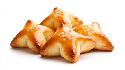 Delicious freshly baked star-shaped pastries with golden glaze and sugar crystals. Generative AI