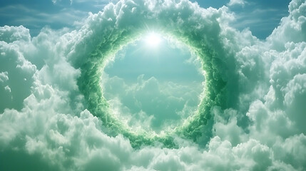 Ethereal Ring of Clouds Illuminating the Heaven Realm a Divine Celestial Gateway Above the Sky View