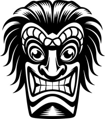 Tiki totem mask, Hawaiian indigenous vintage ritual mack.  Hawaiian totems made wood and stone for bars and resorts for paradise holidays. Vector illustration